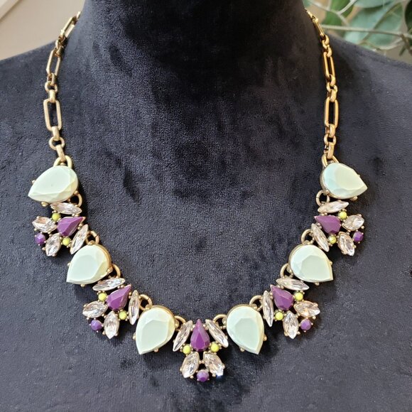 J.CREW Necklace Womens Multicolor Rhinestone Gold Tone Chain with Lobster Clasp